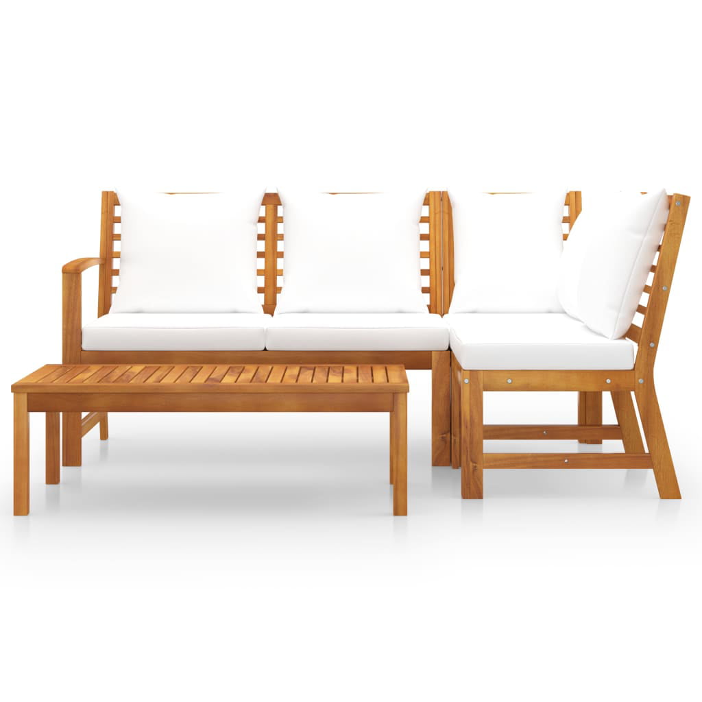 vidaXL 4 Piece Patio Lounge Set with Cushion Cream Solid Acacia Wood