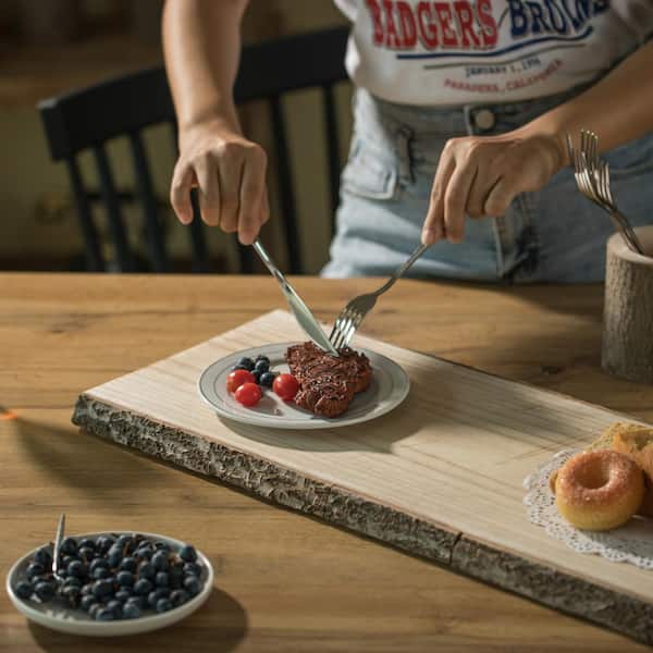 28 in. Rustic Natural Tree Log Wooden Rectangular Shape Serving Tray Cutting Board
