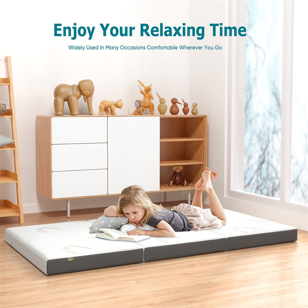 4 Inch Folding Mattress, Portable Trifold Gel Memory Foam Fold Mattresses, Guest Bed, Queen