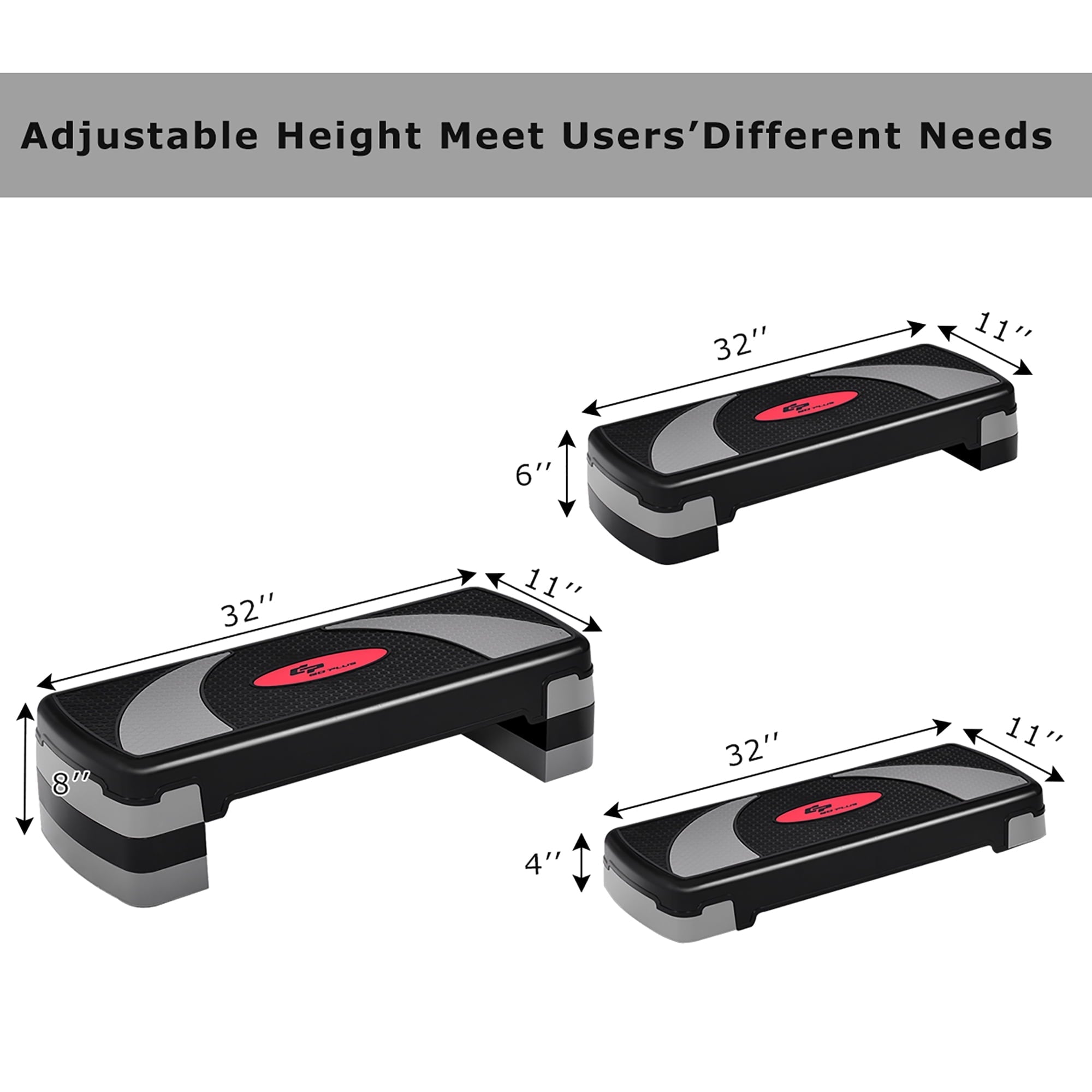 Gymax 32'' Exercise Aerobic Step Platform Deck w/ Height-Adjustable Levels 4'' 6'' 8''
