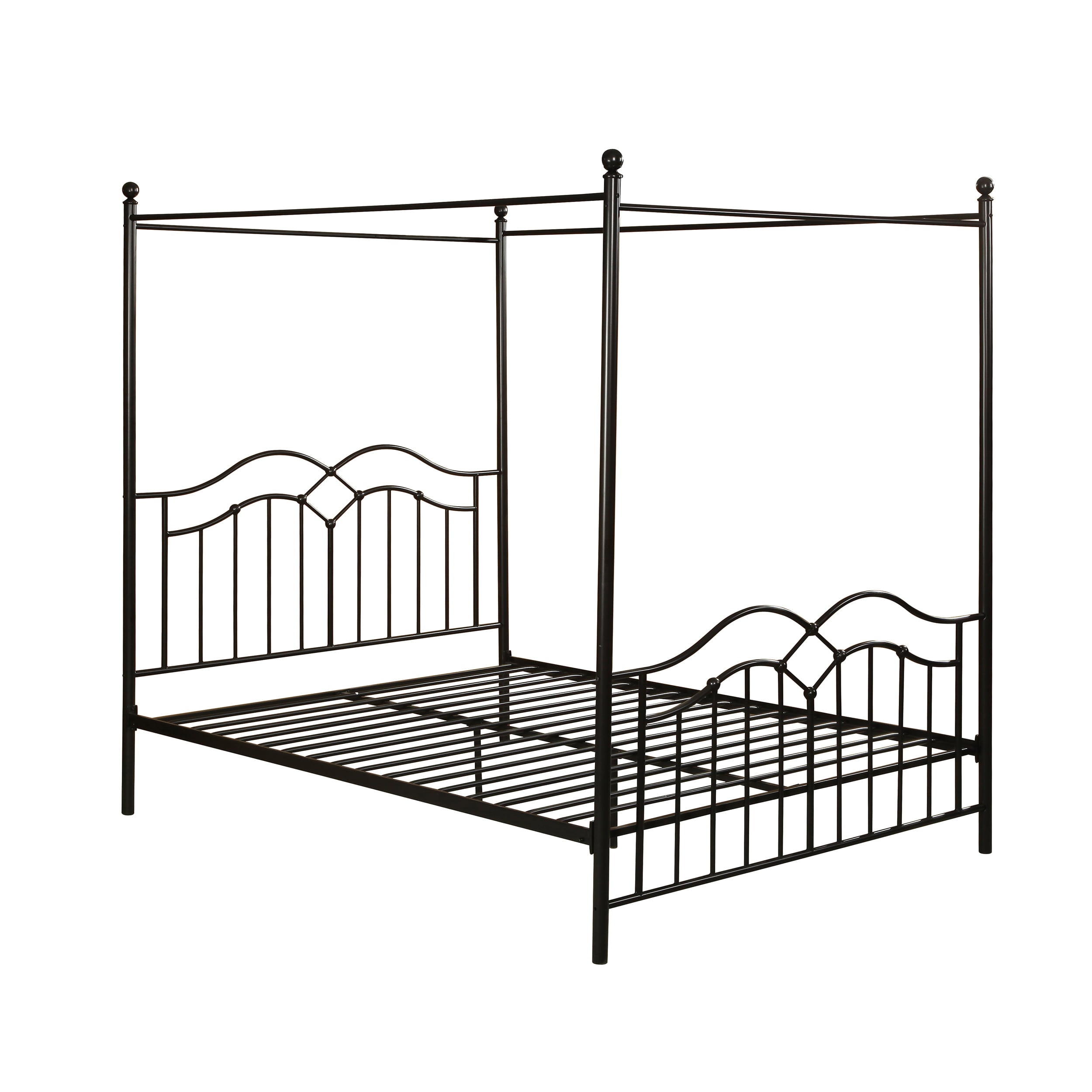 Noble House Selene Traditional Iron Canopy Queen Bed Frame, Flat Black