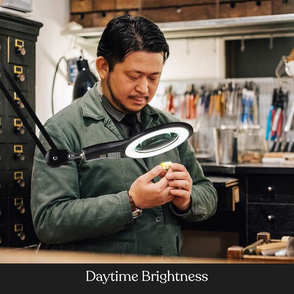 Lightview Pro 33 in. Black LED Adjustable Clamp 2.25 x Lighted Magnifier Desk Lamp