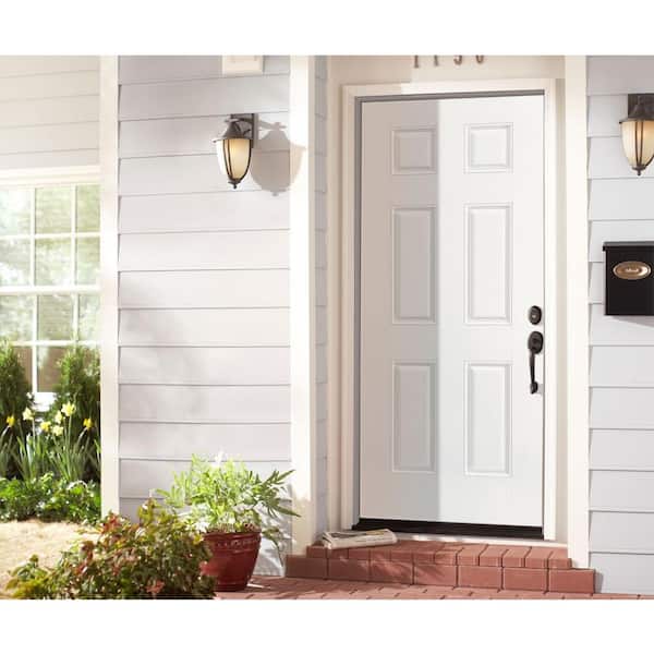 36 in. x 80 in. Fire-Rated Left Hand Inswing 6-Panel Primed Steel Fire Prehung Front Exterior Door with Wood Frame