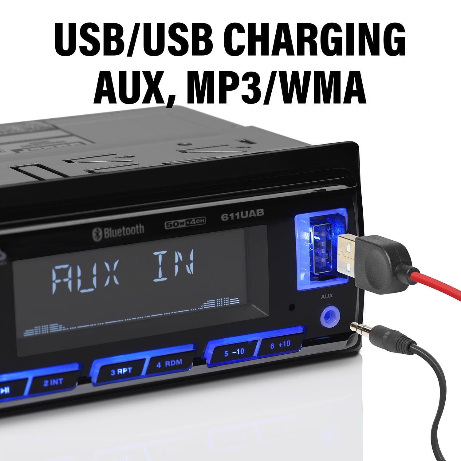 BOSS Audio Systems 611UAB Car Audio Stereo System - Single Din, Bluetooth Audio and Calling Head Unit, Aux Input, USB, Mechless, No CD/DVD Player, AM/FM Radio Receiver, Hook up to Amplifier