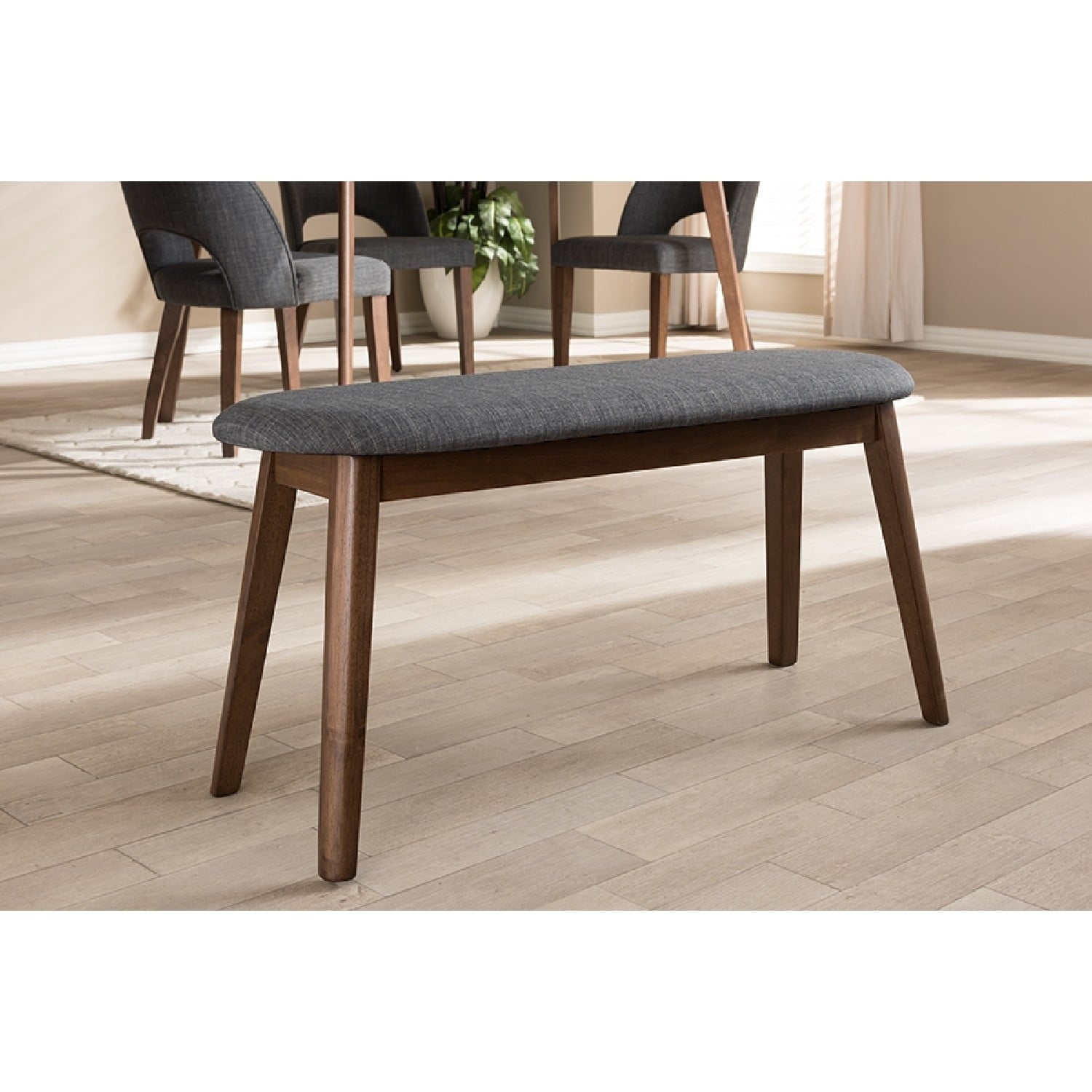 Baxton Studio Easton Mid-Century Modern Dark Grey Fabric Upholstered Walnut Finished Wood Bench