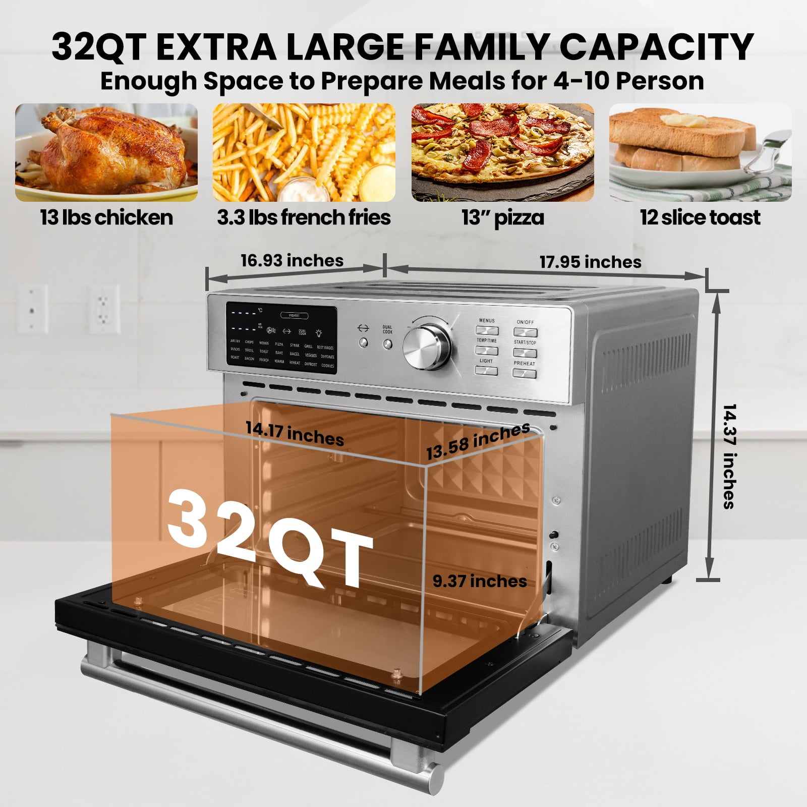 𝓞𝓘𝓜𝓘𝓢 Air Fryer Toaster Ovens, 32QT Extra Large 21 in 1 Smart 30L Convection Oven Countertop, with Oven Air Rotisserie and Dehydrator,1800W in Stainless Steel, Silver