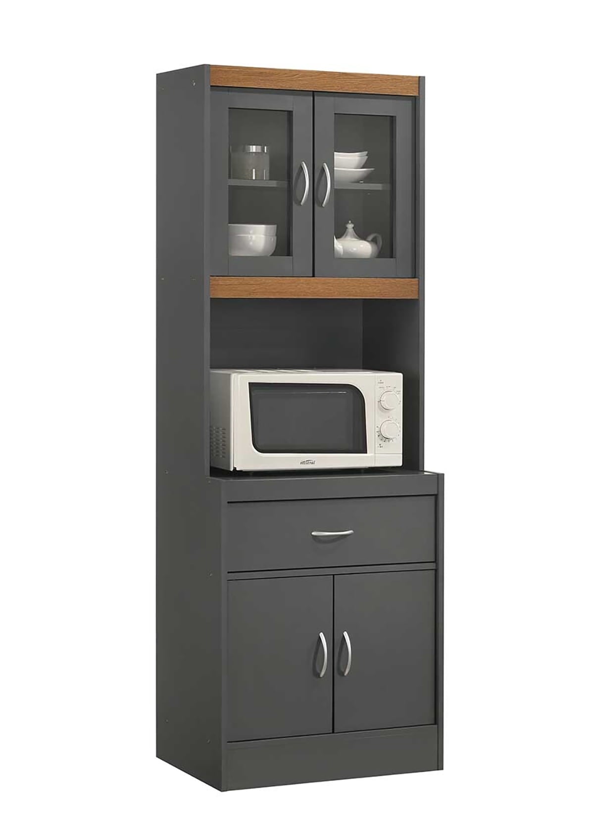 Hodedah Tall Kitchen Cabinet, Chocolate-Grey