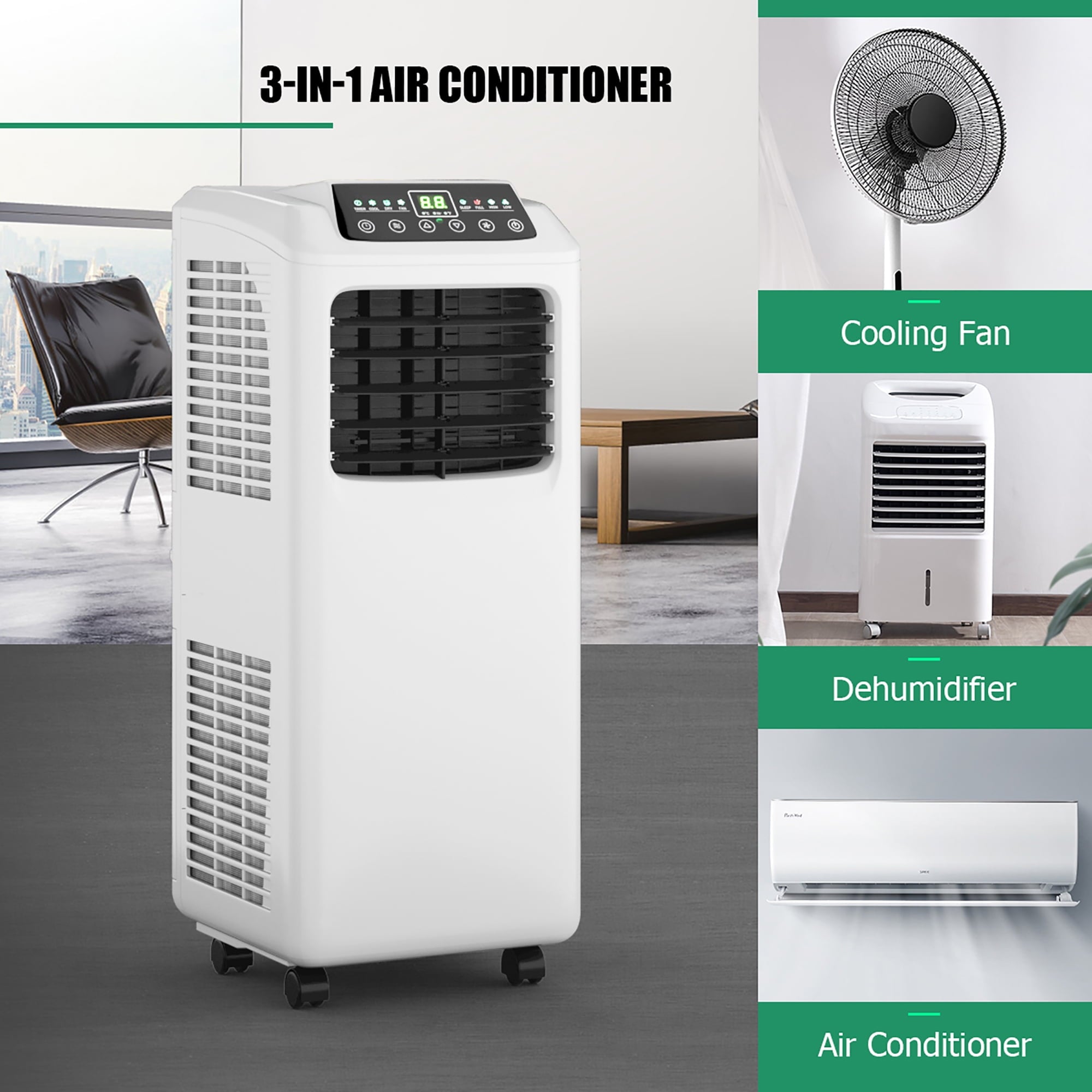 Costway 5500 BTU (9000 BTU ASHRAE) Portable Air Conditioner & Dehumidifier Function Remote w/ Window Kit