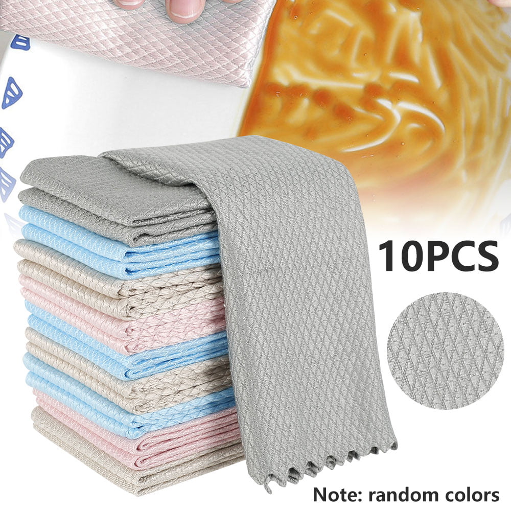 MLfire 10PCS Microfibre Cleaning Cloths Reusable Streak Free Kitchen Rags Cleaning Rag Lint Fish Scale Cloth Rags for Car Window Household Cleaning Rag No Traces Faded Absorbent Kitchen Rags