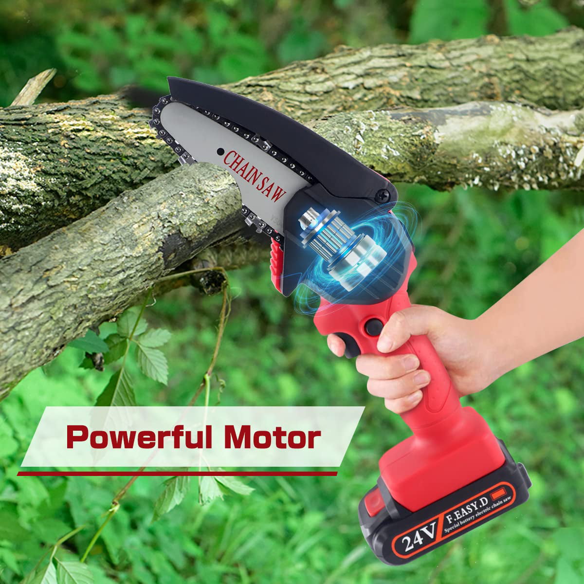 24V 4 inch Cordless Chainsaw with 2 Batteries and Charger, Lightweight, Powerful, and Versatile