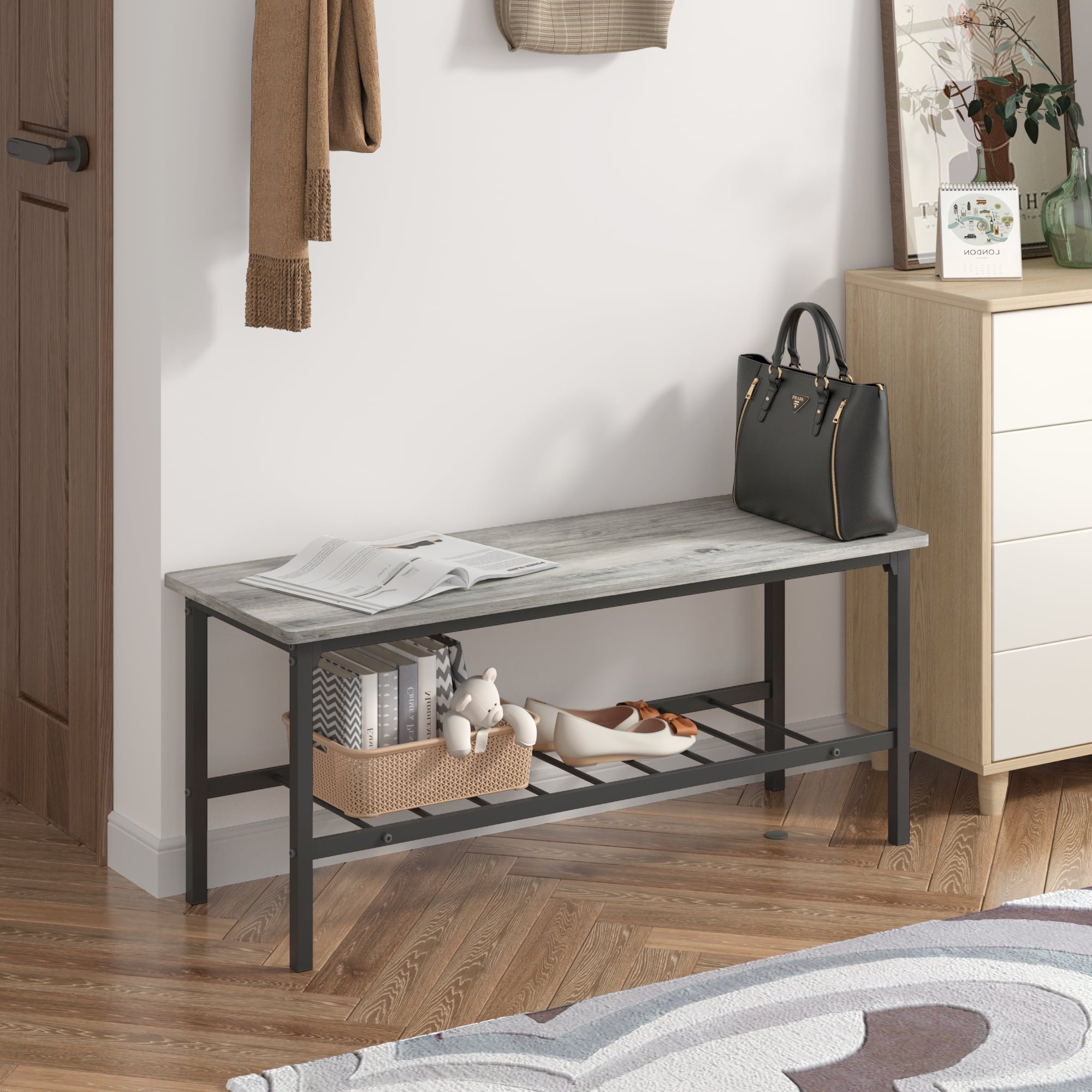 Dining Table Set, 4 Piece Dining Room Table Set for Small Spaces, Kitchen Table with 2 Chairs and a Long Bench, Space-Saving Table Set for Kitchen, Dining Room, Restaurant - Easy to Assemble