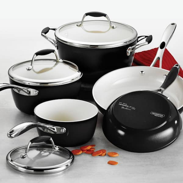 Gourmet Ceramica Deluxe 8-Piece Aluminum Ceramic Nonstick Cookware Set in Metallic Black