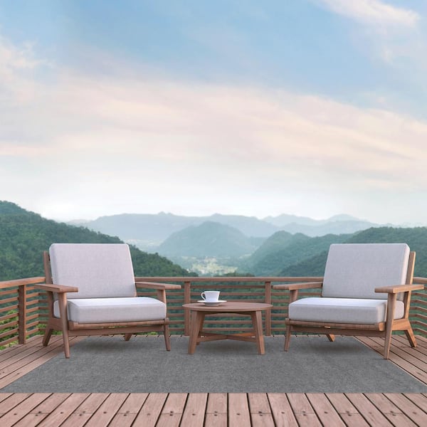 Unbound Smoke Gray Ribbed 6 ft. x 8 ft. Indoor/Outdoor Area Rug