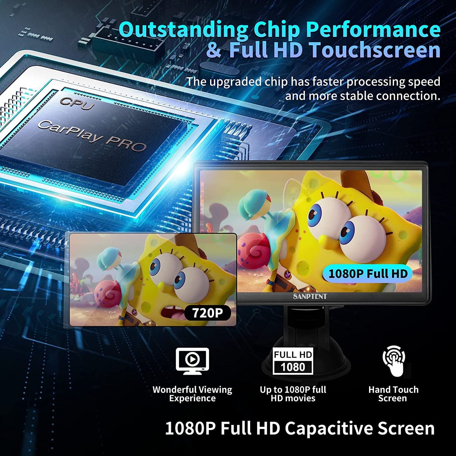 Wireless Apple CarPlay Dash Mount, Portable Car Stereo, Android Auto, Drivemate, 7-Inch Full HD Touchscreen, Car Audio Receiver, Bluetooth Handsfree, Car Buddy, Rear Camera, TF/USB/AUX Input