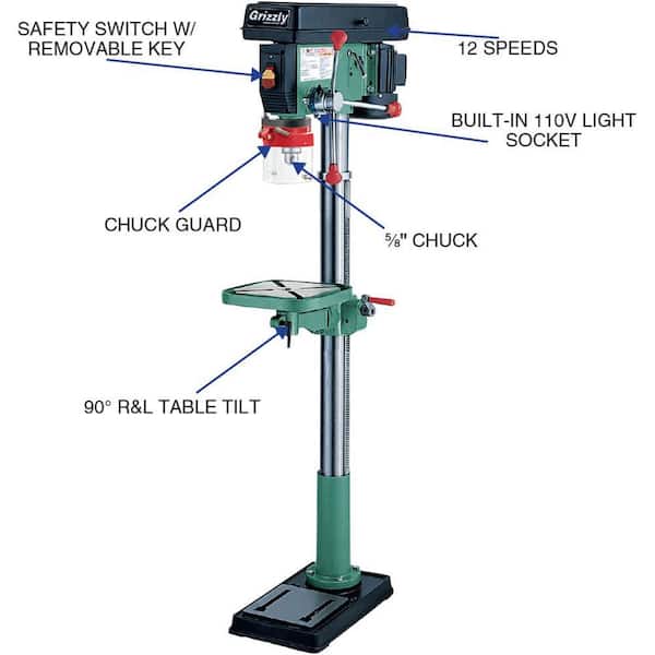 14 in. 12 Speed Heavy-Duty Floor Drill Press
