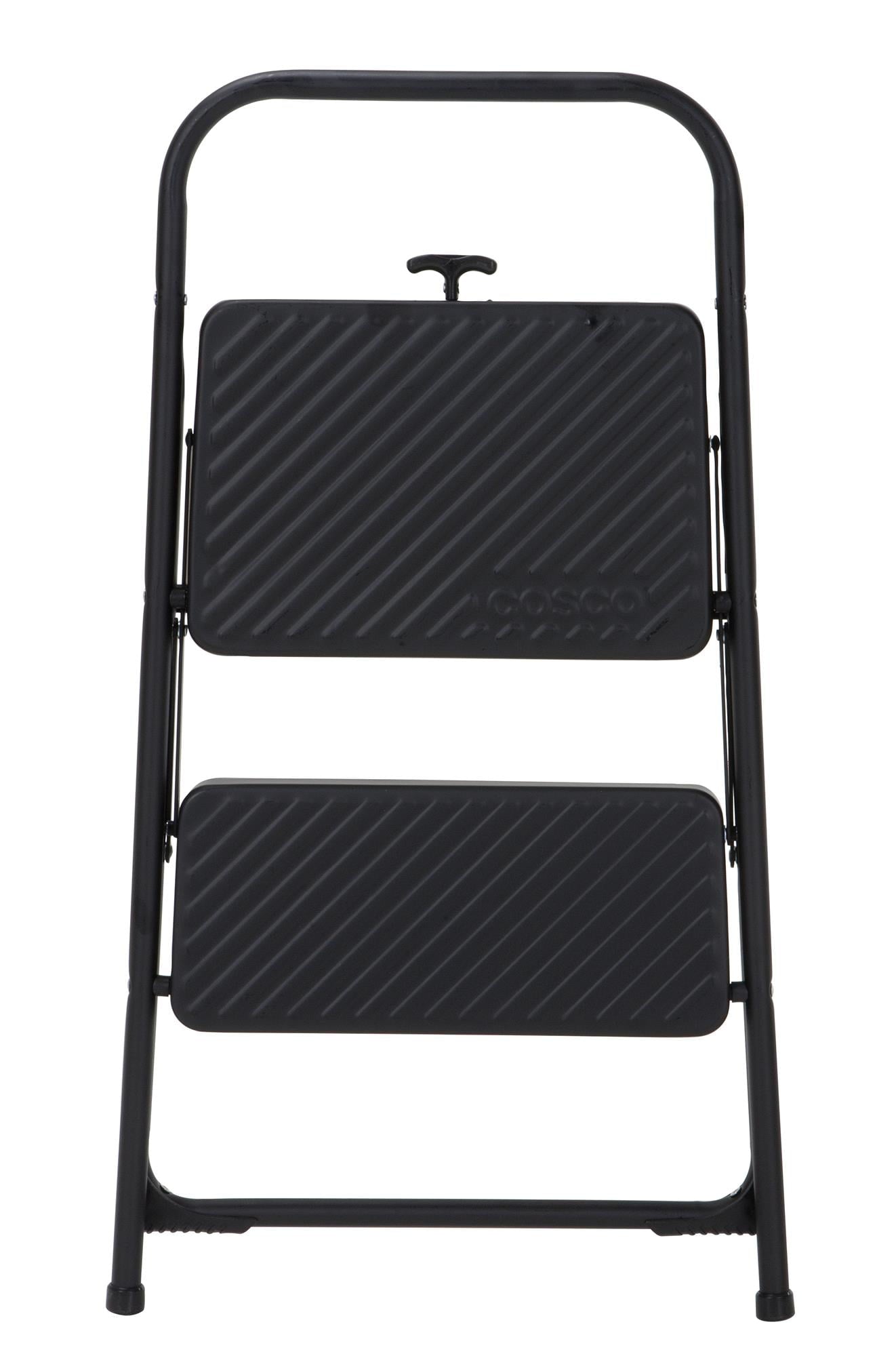 COSCO 2-Step Household Folding Steel Step Stool, All Black, 7ft 11in Reach Height