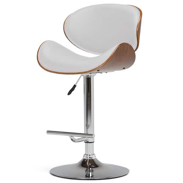 Marana 33 Inch Wide Mid Century Modern Bentwood Adjustable Swivel Bar Stool in White Vegan Faux Leather