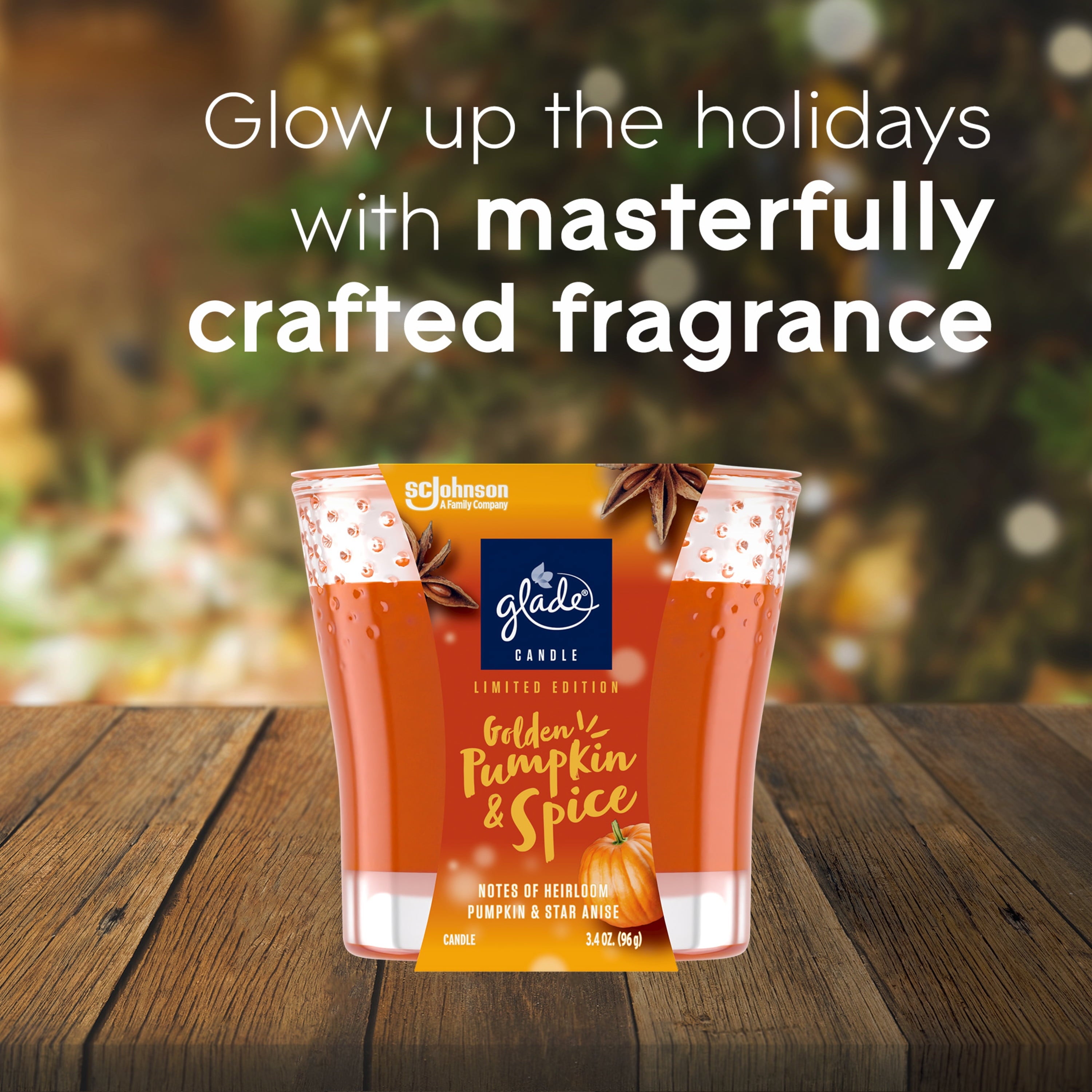Glade 1 Wick Scented Candle, Golden Pumpkin & Spice, Fragrance Infused with Essential Oils, 3.4 oz
