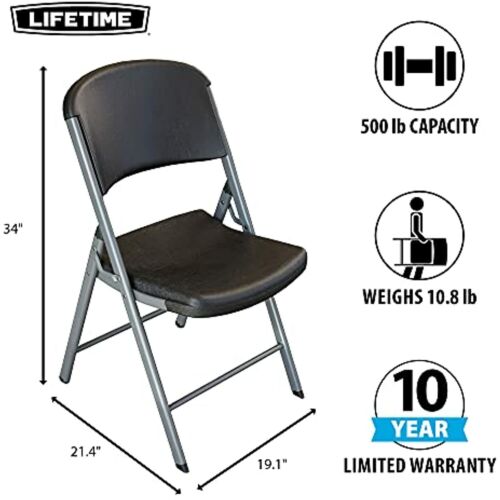 LIFETIME Commercial Grade Folding Chairs, 4 Pack, Black/Silver