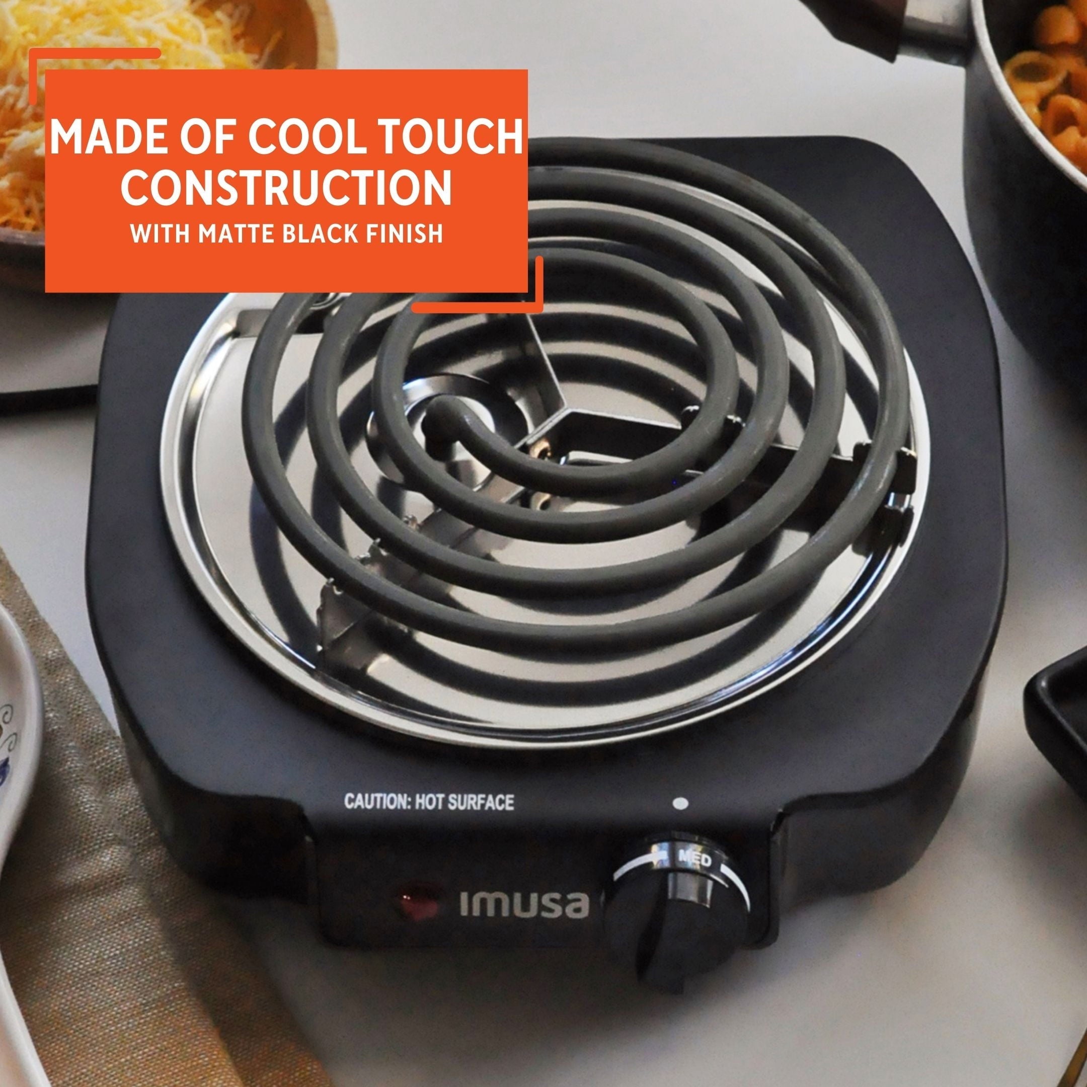 Imusa Electric Single Black Burner with Temperature Knob, 2.1 lbs