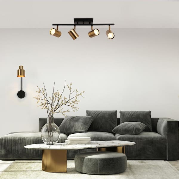 Sharre 1.6 ft. Black Modern Track Lighting Kits, 4-Light Brass Gold Linear Rotating Head Track Light with Metal Shade