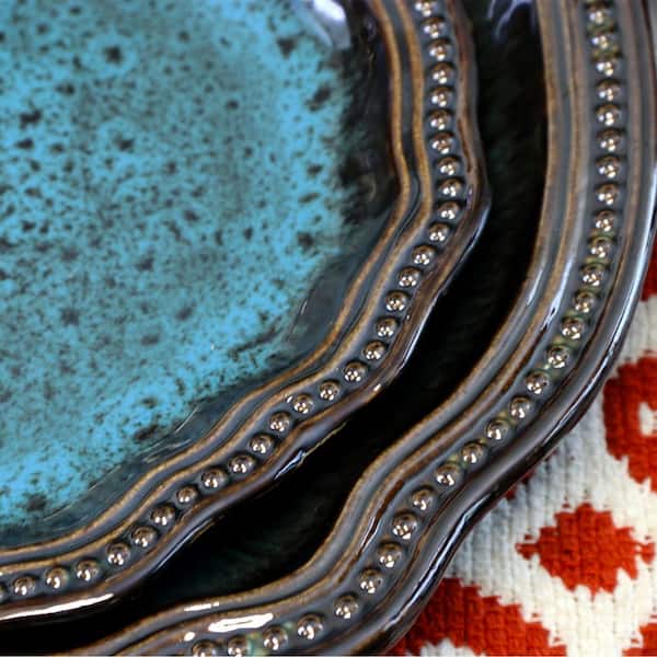 Mystic Waves 16-Piece Modern Blue Stoneware Dinnerware Set (Service for 4)