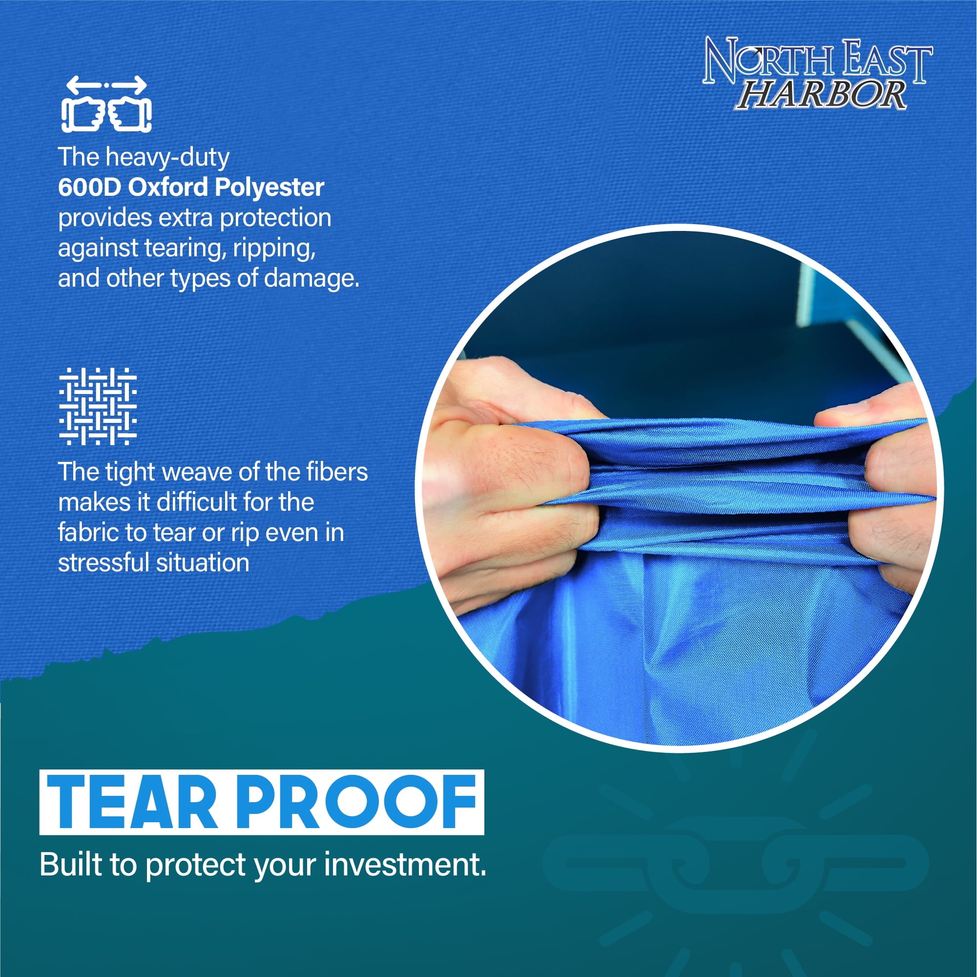 NEH T-Top Boat Cover 20-22ft, Thick Heavy Duty Fabric, Fade-Proof, Rip Resistant, Waterproof, Trailerable, Hard Top Center Console Cover, Pacific Blue