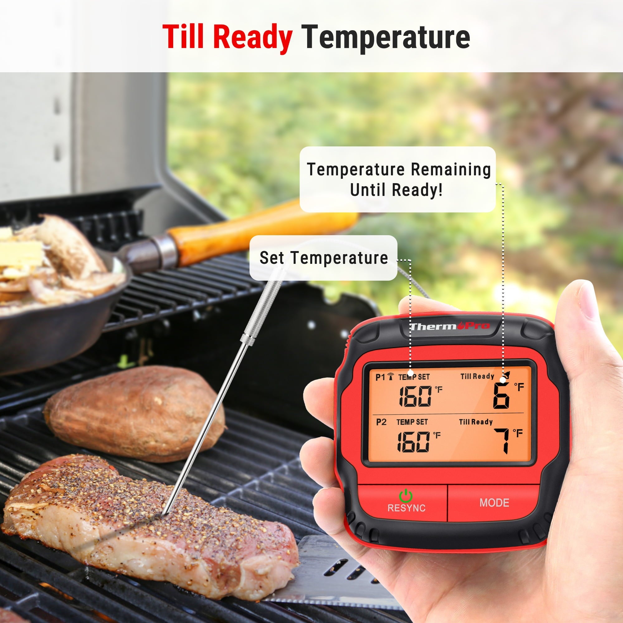 ThermoPro TP828BW Wireless Meat Thermometer with Dual BBQ Probe, 1000FT Grill Thermometer for Outside Grill, Meat Thermometer for Smoker Oven Grill, Digital Food Thermometer for Beef Turkey Lamb