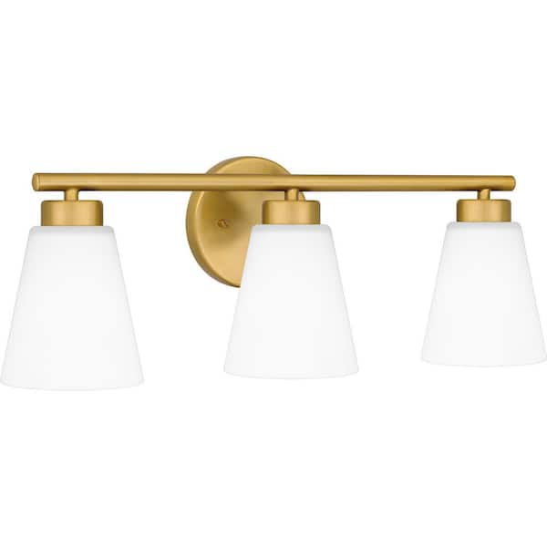 Eastburn 22 in. 3-Light Gold Vanity Light with Frosted Glass Shades