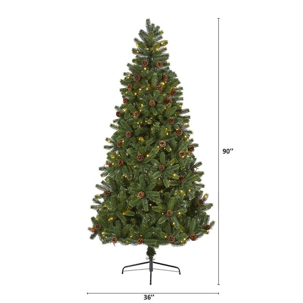 7.5 ft. Pre-Lit Rocky Mountain Spruce Artificial Christmas Tree with Pine Cones and 400 Clear LED Lights