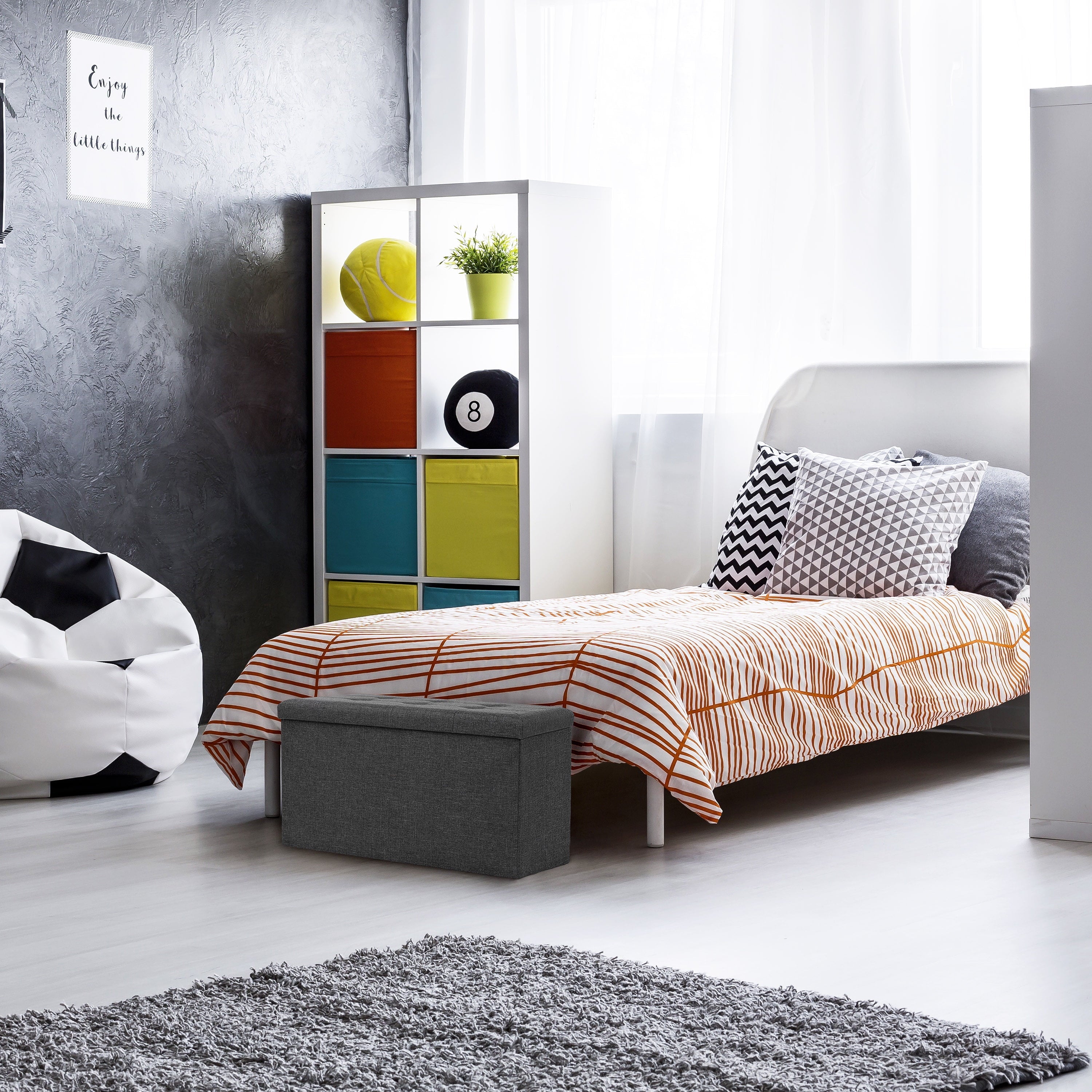 Seville Classics Foldable Storage Bench Ottoman non-woven Polyester, Charcoal Gray