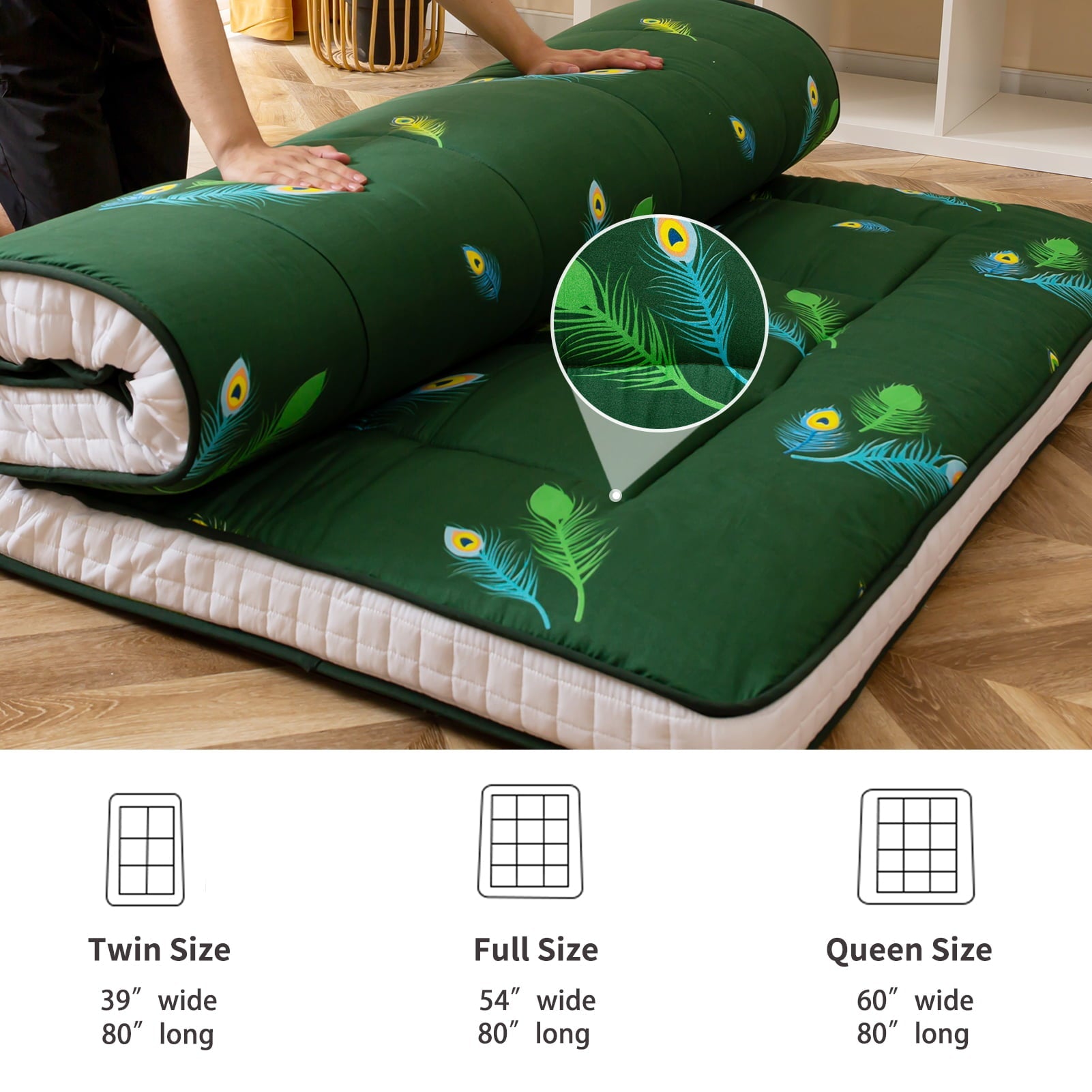 Thick Futon Floor Mattress, Padded Japanese Folding Roll Up Mattress Sleeping Pad, Foldable Camping Portable Mattress Shikibuton