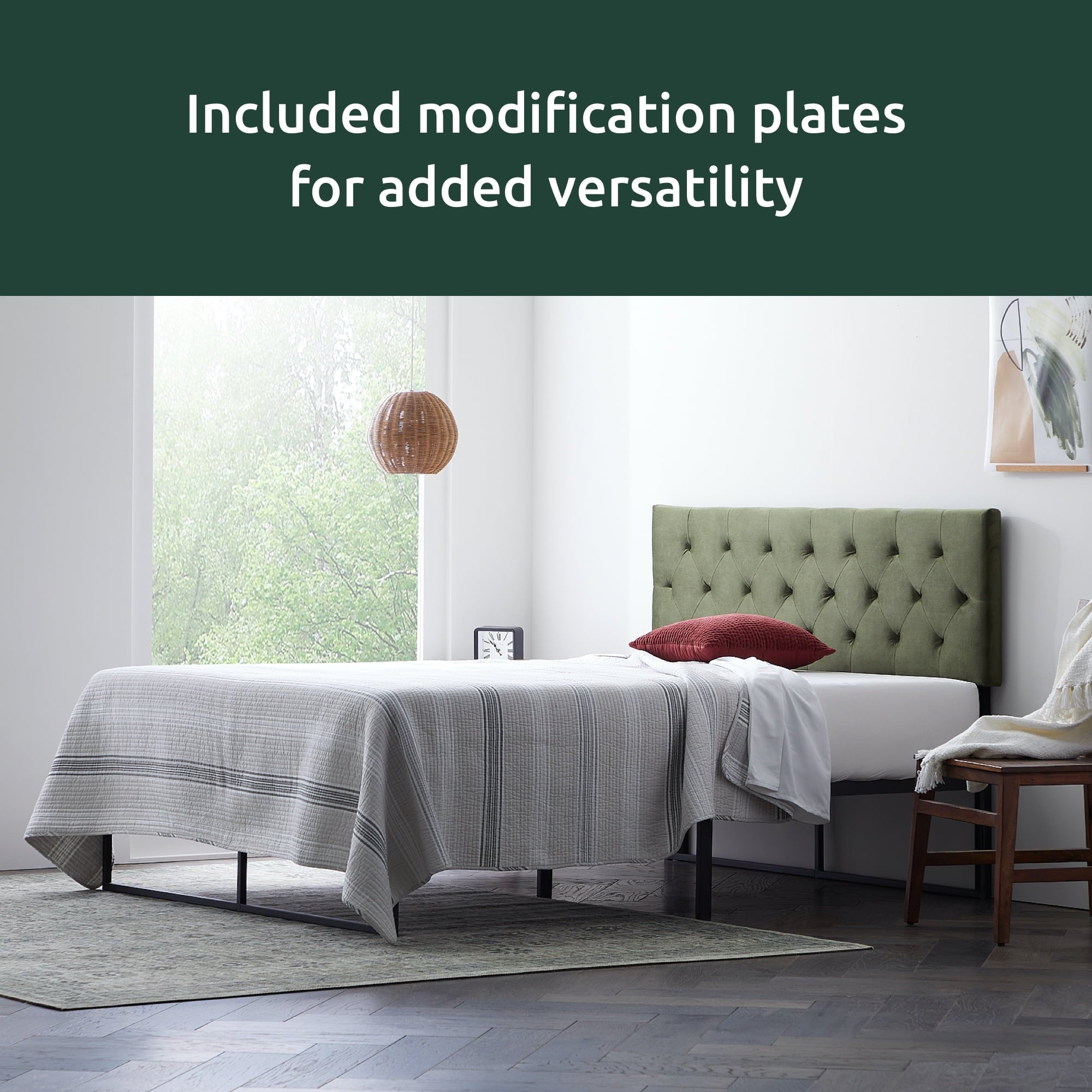 Rest Haven Tufted Velvet Upholstered Headboard, Queen, Gray