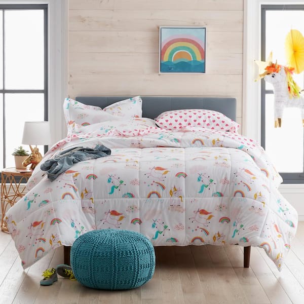 Company Kids Playful Unicorn 2-Piece Multicolored Organic Cotton Percale Twin Comforter Set