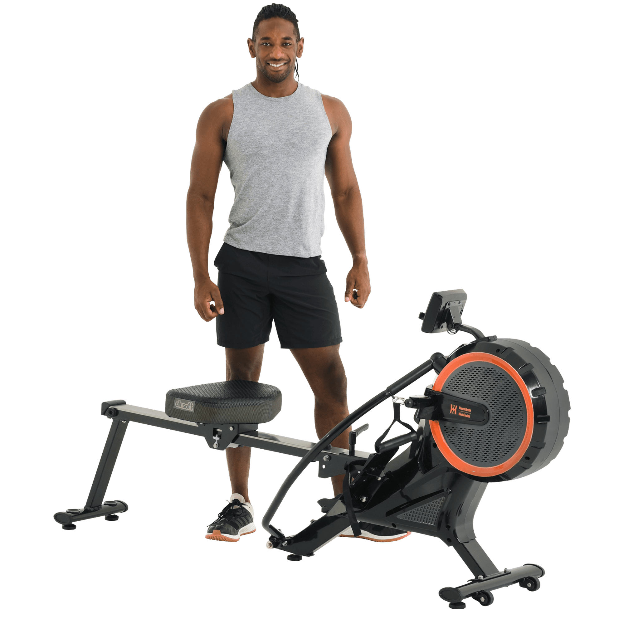 Women’s Health Men’s Health Dual Handle Rower, Airsoft Seat, Bluetooth App, Fan Magnetic Resistance