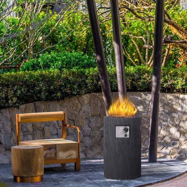 Black Round Stone Fire Pit Table with Waterproof Cover