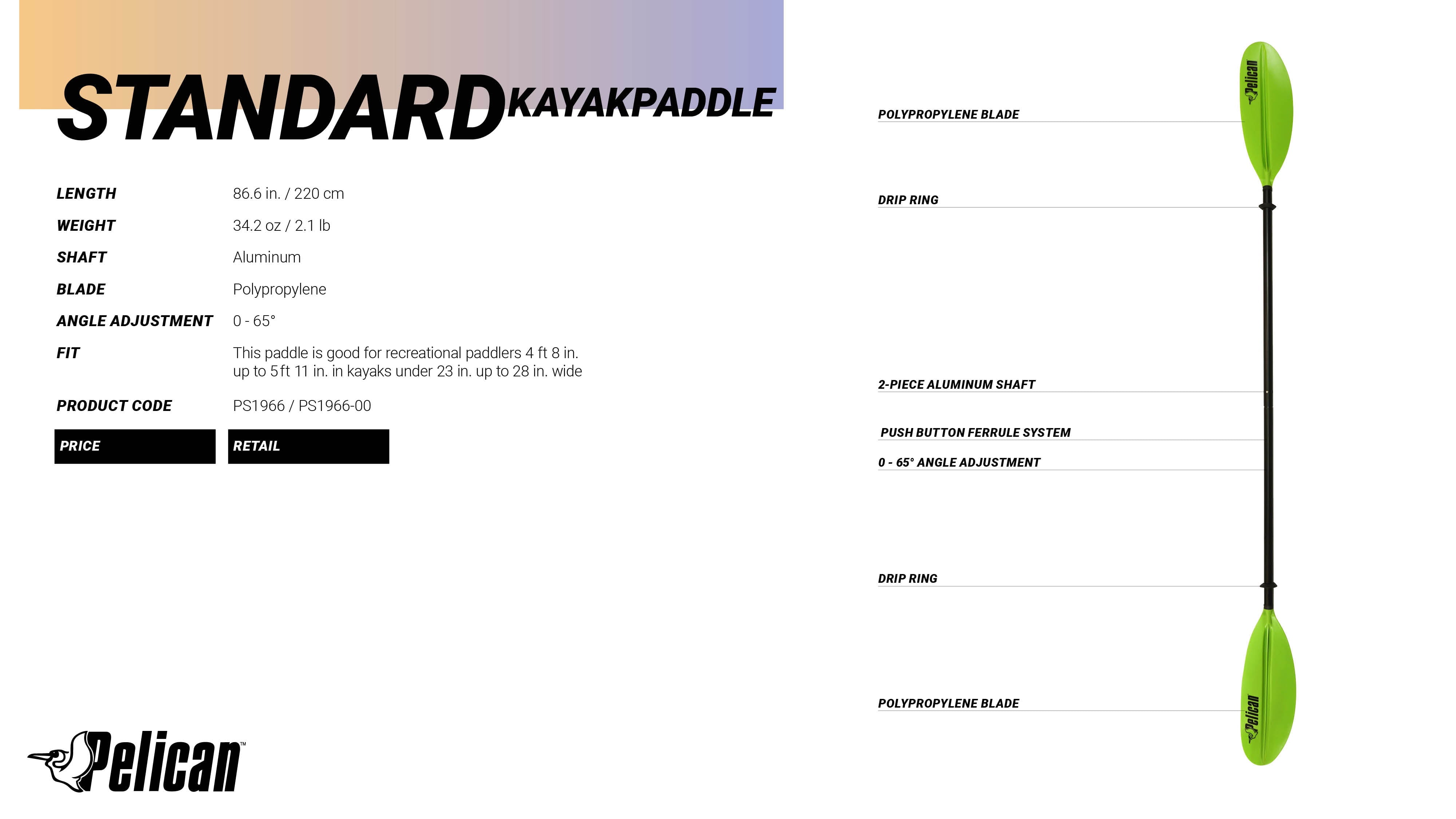 Pelican Standard Kayak Paddle - 220 cm (87'')
