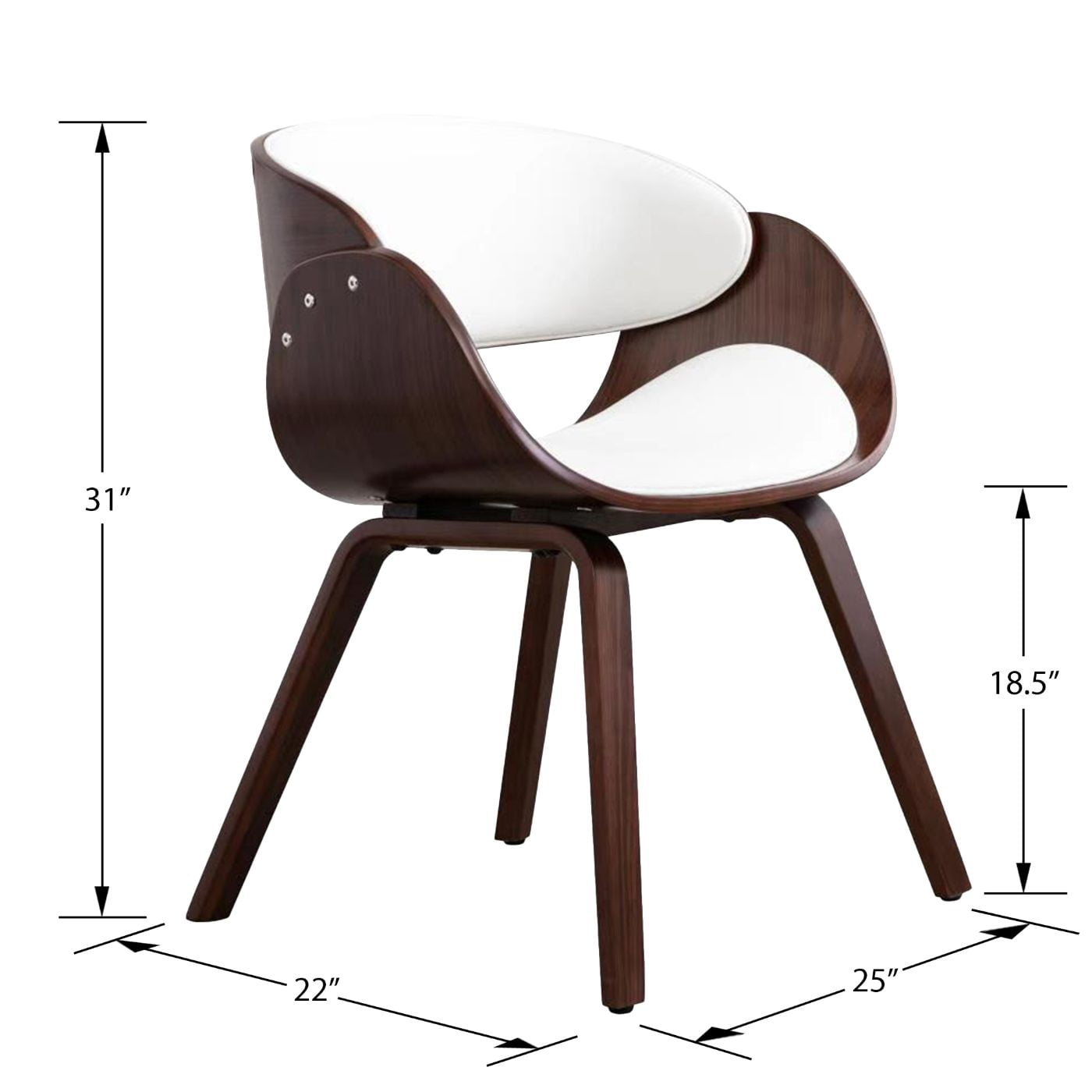 Vanity Art Mid-Century Style Butterfly Dining Chair and Walnut Wood Finish (White)