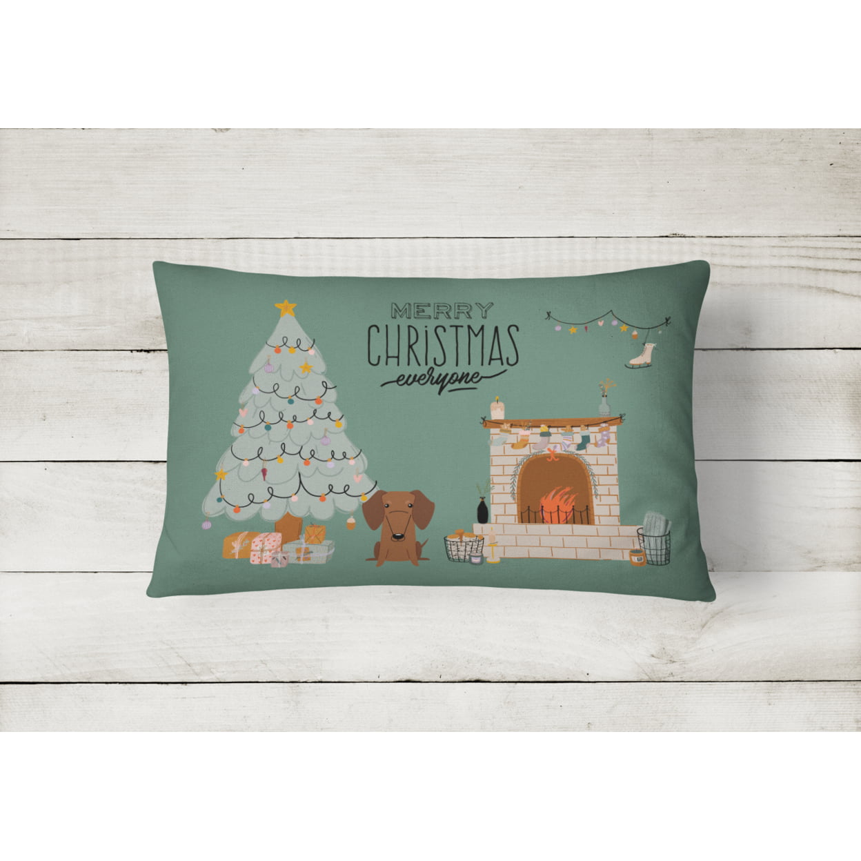Carolines Treasures CK7693PW1216 Red Brown Dachshund Christmas Everyone Canvas Fabric Decorative Pillow, 12H x16W,
