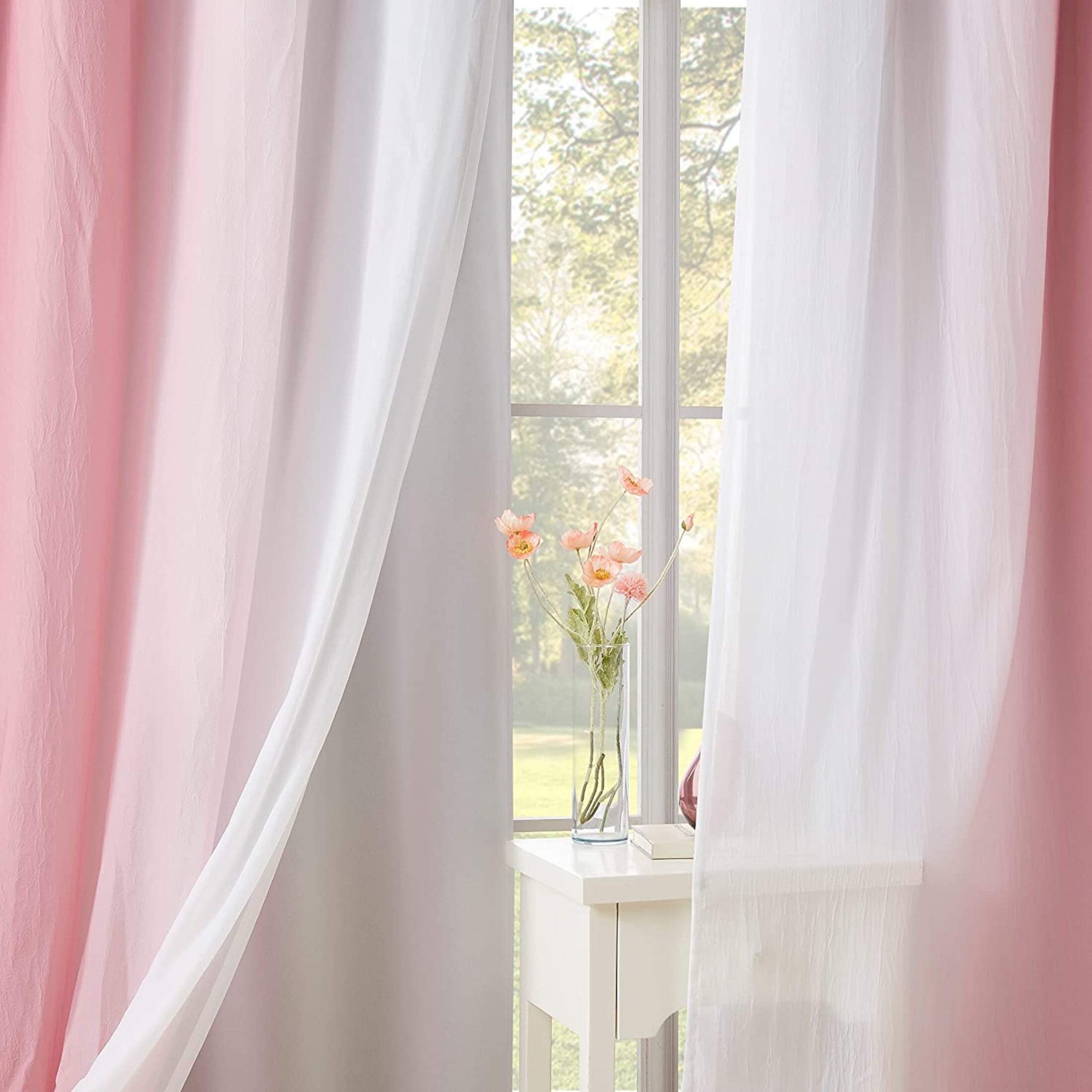 Junvictex Sheer Curtains 90% Blackout Energy Efficient Pink Ombre for Bedroom,52
