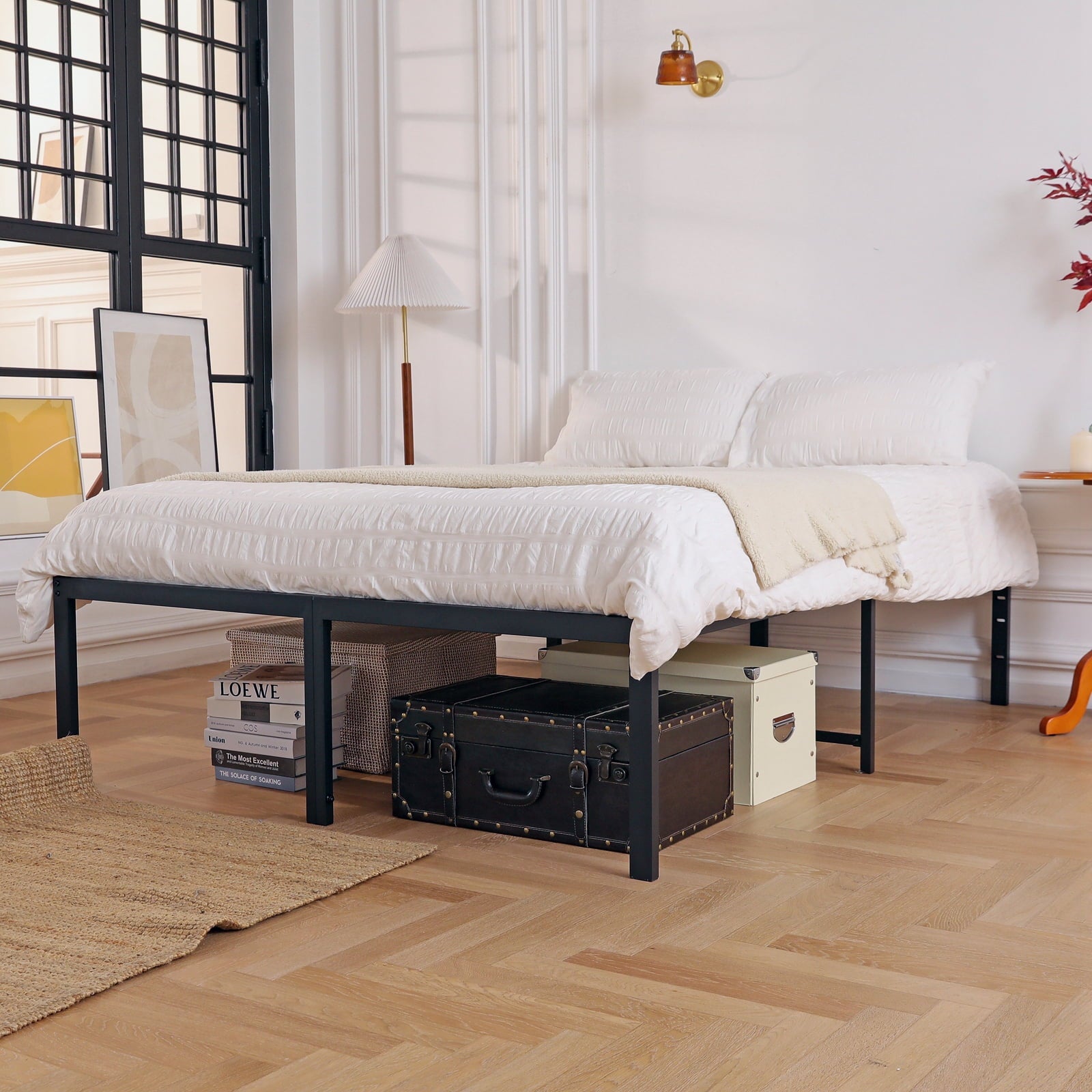 Lusimo Full Bed Frame 18 Inch Metal Platform Bed Frame Heavy Loading Steel Slat and Anti-Slip Support Easy Quick Lock Assembly No Box Spring Needed Full Size