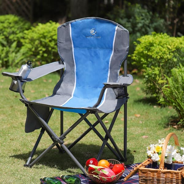 Oversized Foldable Blue Camping Chair With Heavy-Duty Steel Frame