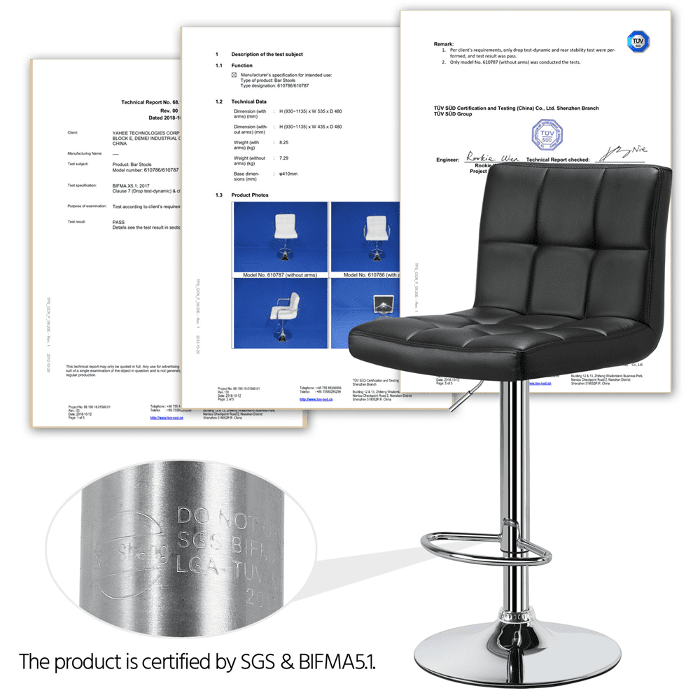 Smile Mart Adjustable Modern Faux Leather Counter-Height Mid-Back Barstool, Set of 2,Black