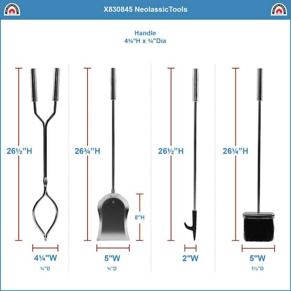 30 in. Tall 5-Piece Chrome Neoclassic Fireplace Tool Set with Round Base