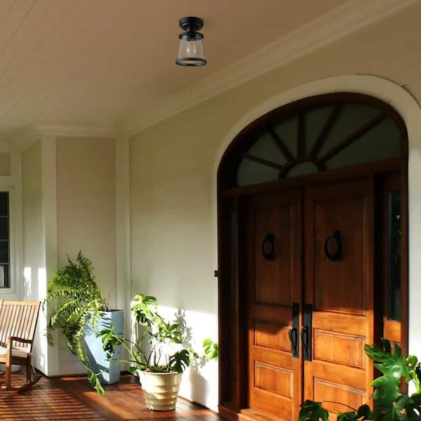 Rigby 9.6 in. 1-Light Matte Black Round Flush Mount, Farmhouse Ceiling Light