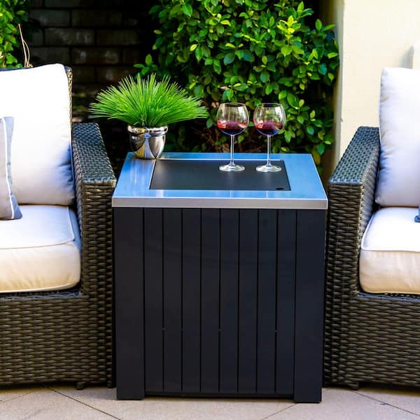 Maxwell 24 in. x 24 in. Square Stainless Steel Chat Propane Fire Pit Table With Cover