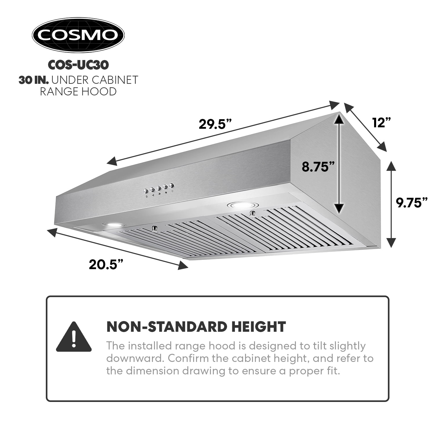 Cosmo Range Hoods UC30 30 in. 380 CFM Ductless Under-Cabinet Range Hood
