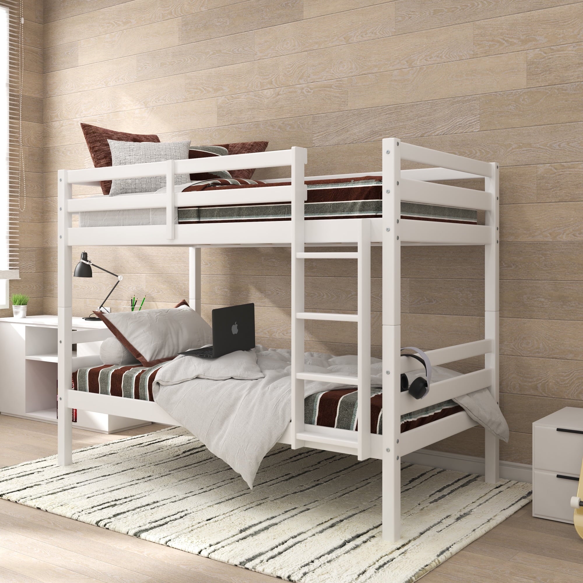 Campbell Wood Twin over Twin Convertible Bunk Bed, White