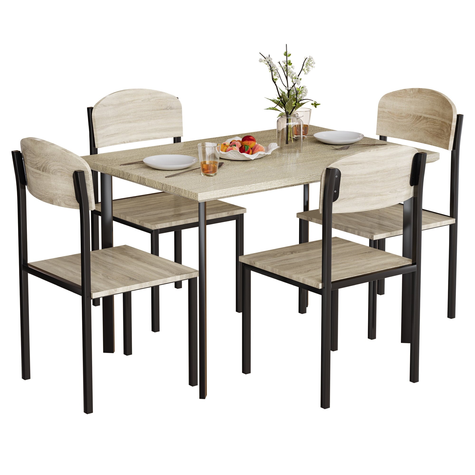 Dextrus 5 Piece Dining Set, Modern Wood Metal 42