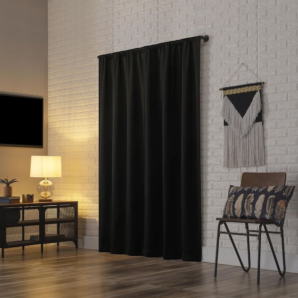 Bergen Theater Grade 100% Black 84 in. L x 40 in. W Blackout Rod Pocket Curtain Panel
